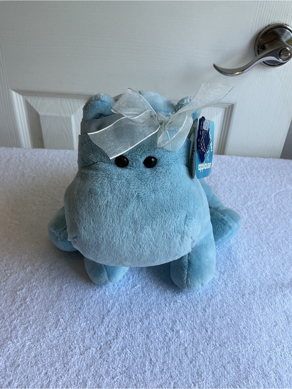 Blue Plush Hippo with Sheer Bow